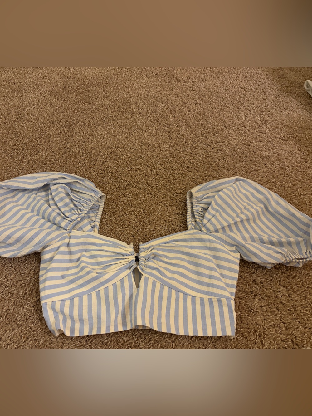 Striped Blue & White Puff Sleeve Crop Top